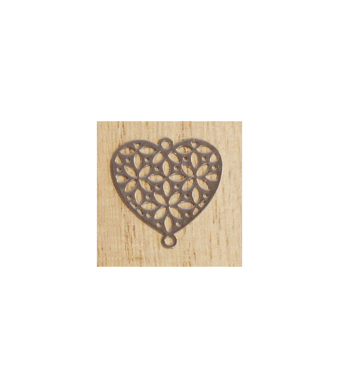 breloque laser cut coeur fleur argenté foncé