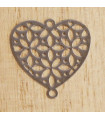 Breloque Laser Cut - Cœur fleur - 20x20mm - Argenté foncé