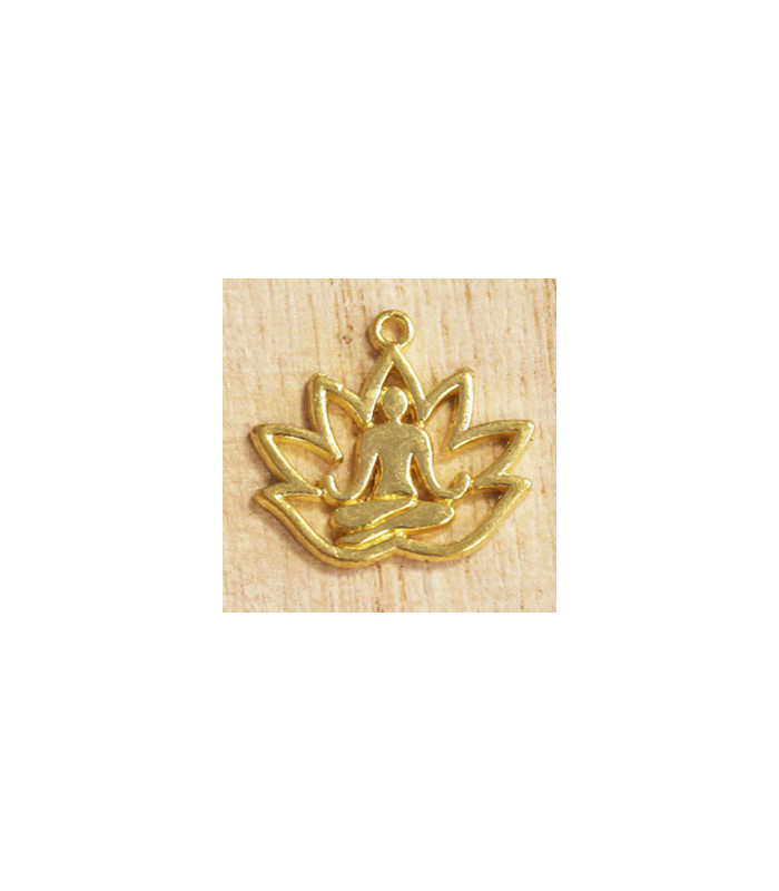 Breloque - Zen - Buddha dans une Fleur de Lotus - 17x17mm - Doré