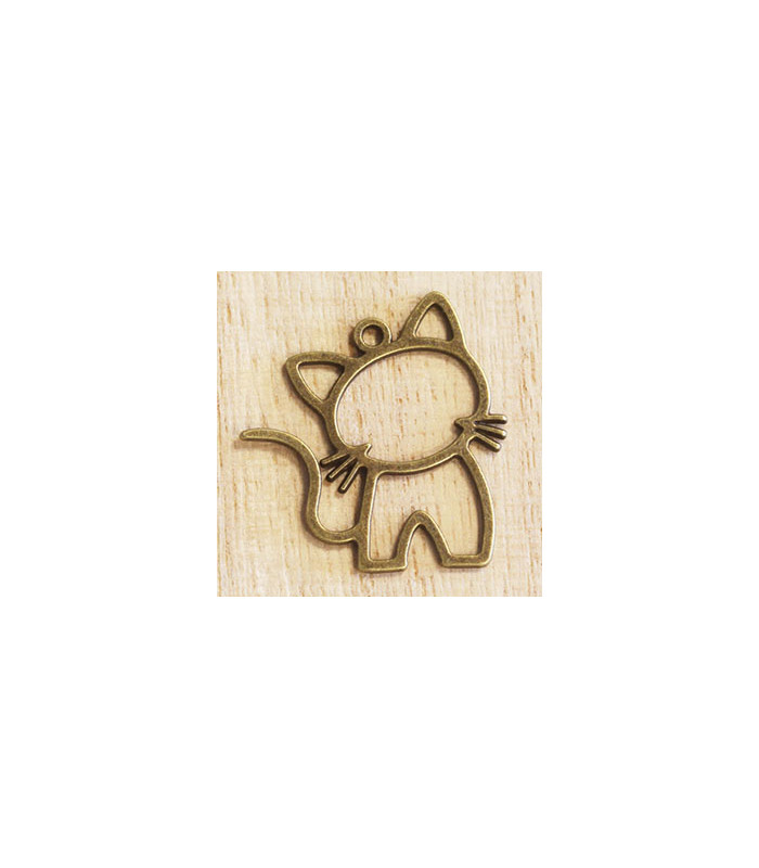 Breloque - Animaux - Chat Evidé - 27x24mm - Bronze