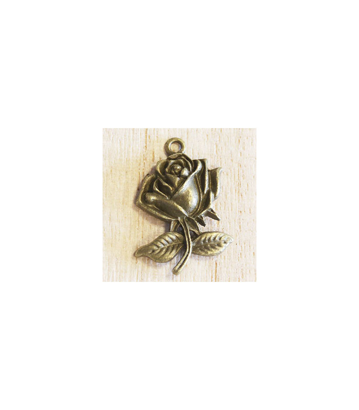 Breloque fleur Rose avec branche bronze