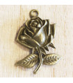 Breloque - Fleur Rose avec branche - 25x17mm - Bronze