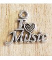 Breloque - Musique - I Love Music - 20x16mm - Argenté foncé