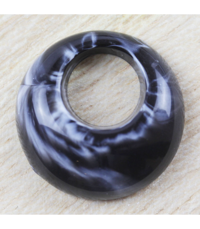 Pendentif Donut Bombé Marbré noir Acétate