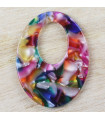 Pendentif Ovale Évidé - Écaille de Tortue Multicolore - 44x33mm - Acétate de Cellulose