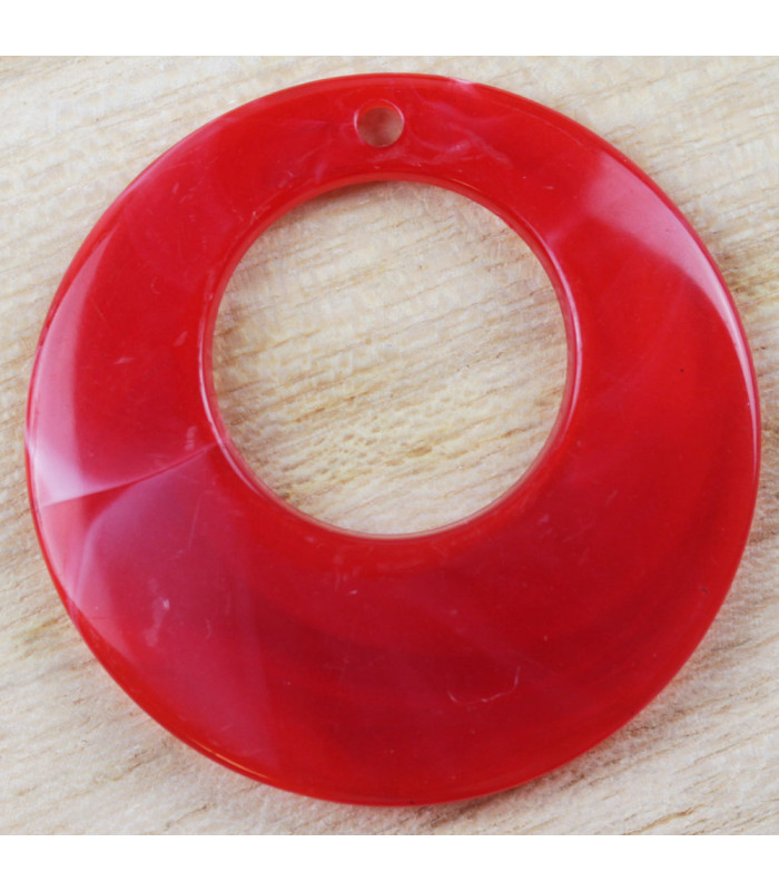 Pendentif Rond Donut Évidé marbré rouge acrylique