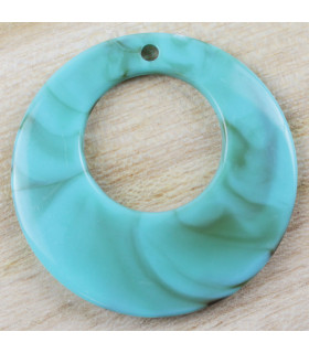 Pendentif Rond Donut Évidé marbré bleu turquoise acrylique