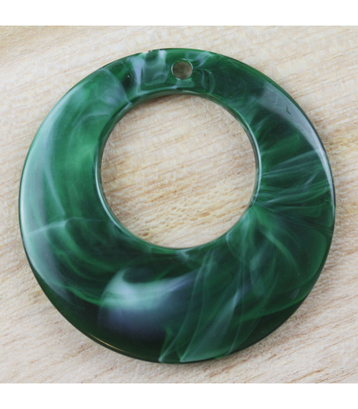 Pendentif Rond Donut Évidé marbré vert acrylique