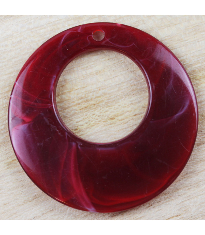 Pendentif Rond Donut Évidé marbré rouge foncé acrylique