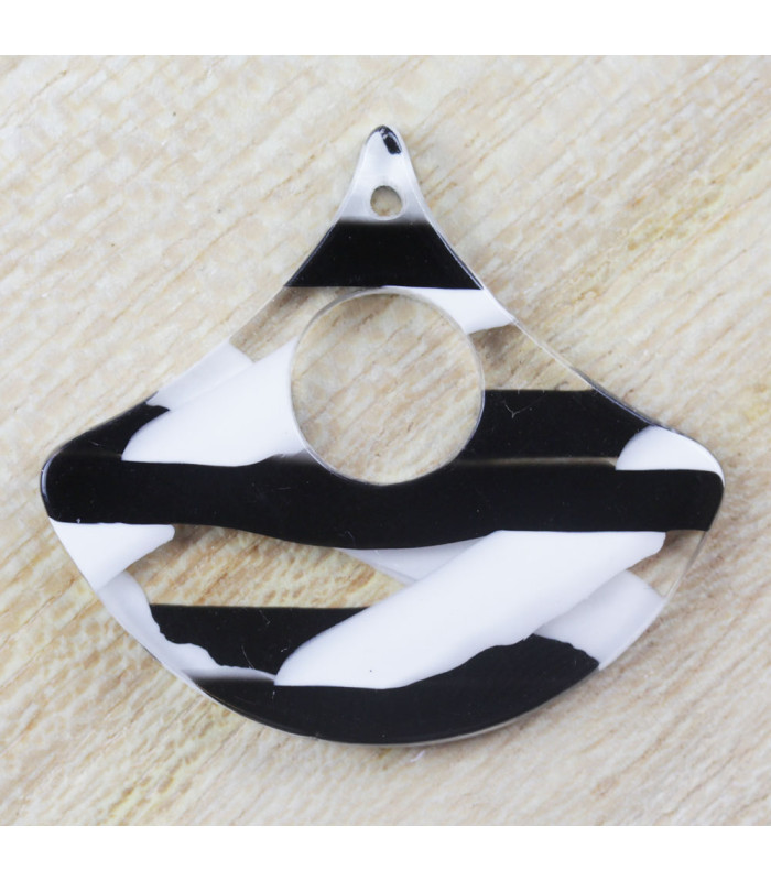 Pendentif Triangle Arrondi Évidé écaille de Tortue Marbré Blanc et noir acétate