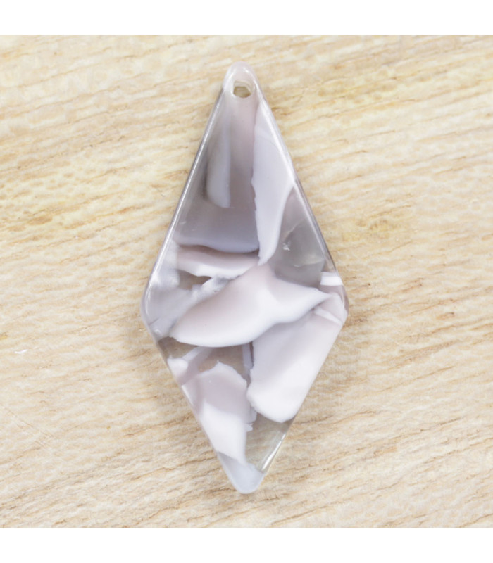 Pendentif Losange marbré Gris et Blanc acétate