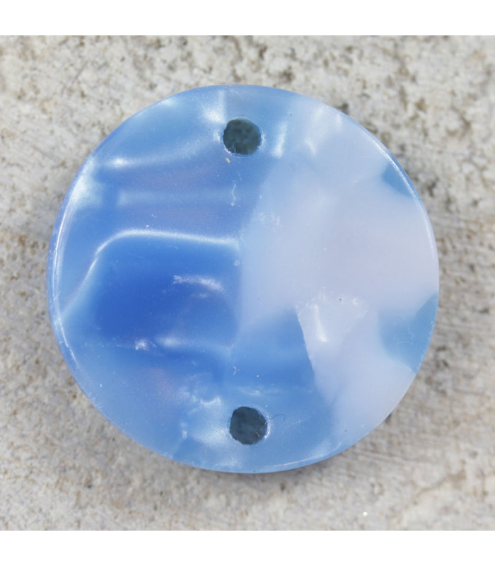 Connecteur Rond Marbré bleu et blanc acrylique