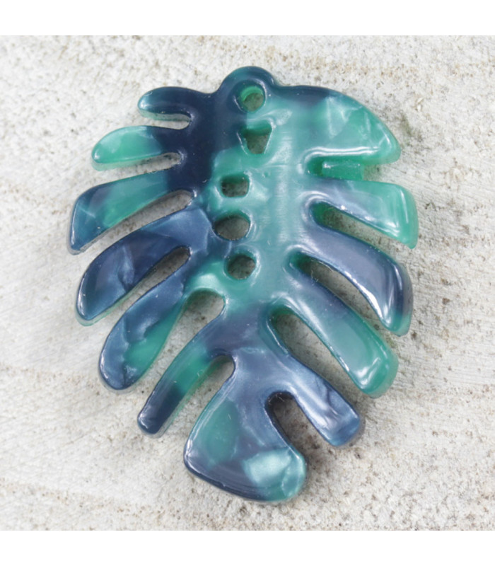 Pendentif Feuille de Monstera écaille de Tortue bleu et vert