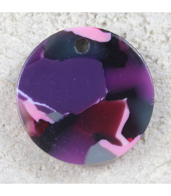 Pendentif Rond marbré rose et violet acrylique