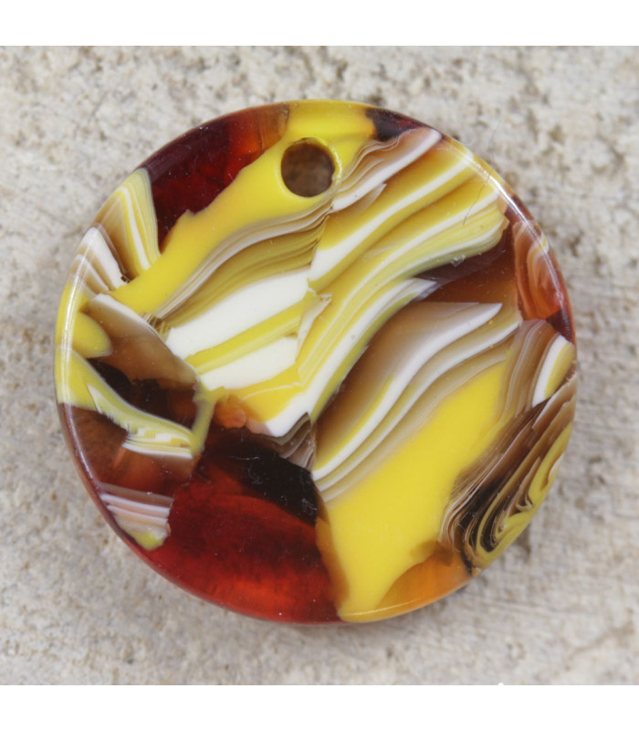 Pendentif Rond marbré rouge et jaune acrylique