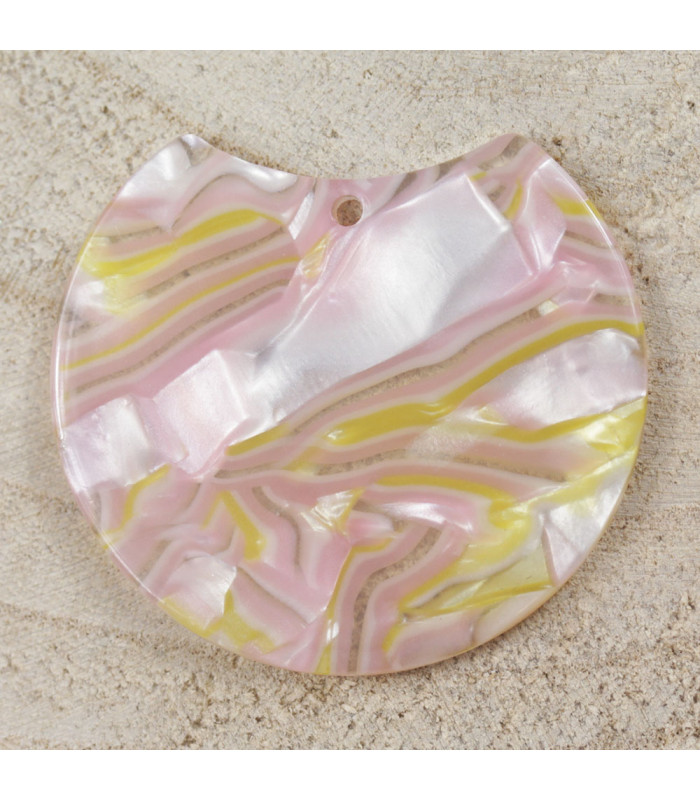 Pendentif Rond Coupé écaille de Tortue Marbré jaune et rose acétate