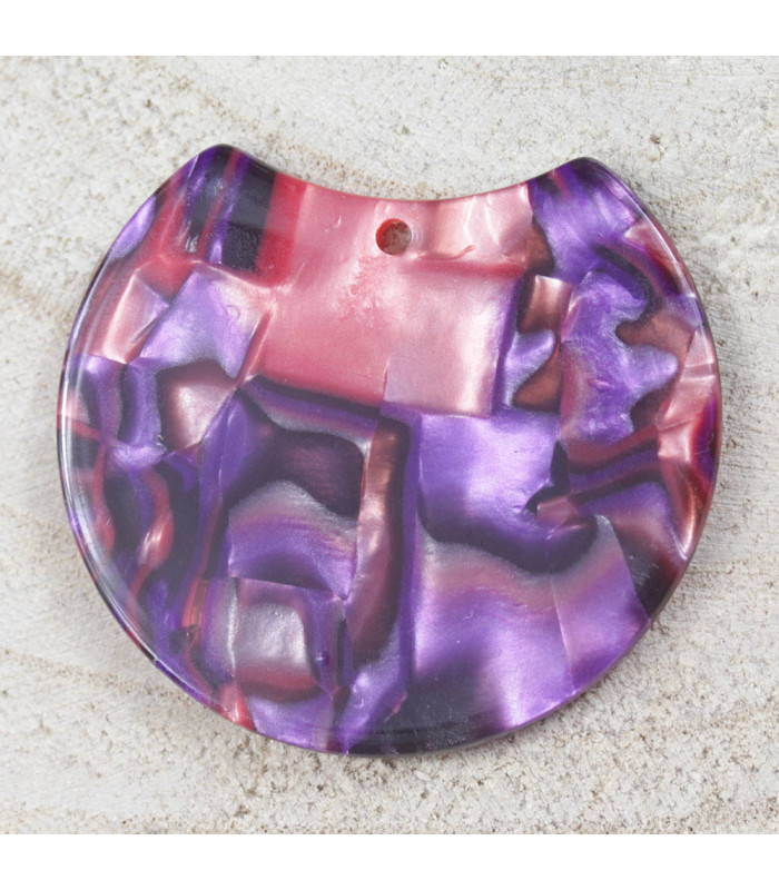 Pendentif Rond Coupé écaille de Tortue Marbré rose et violet acétate