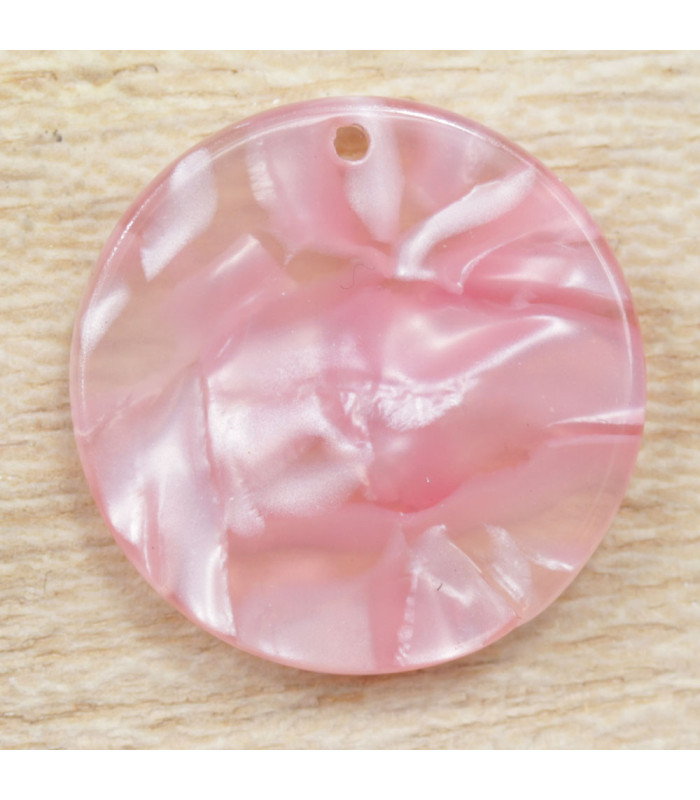 Pendentif Rond Plein marbré rose acétate