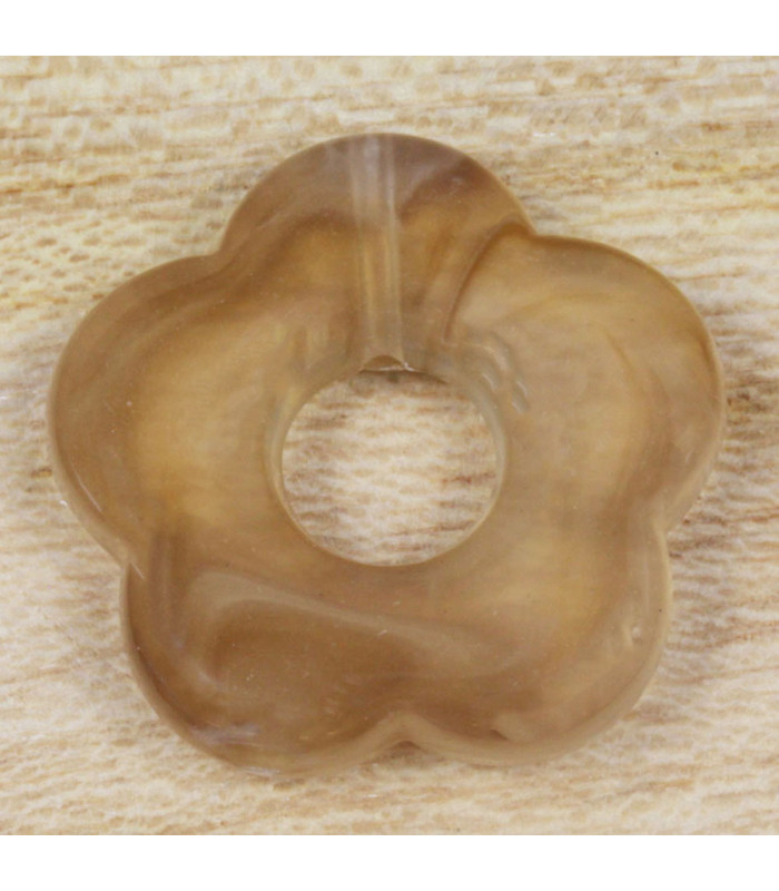 Perle Fleur Évidée percée en Acrylique Marron Topaze marbré translucide