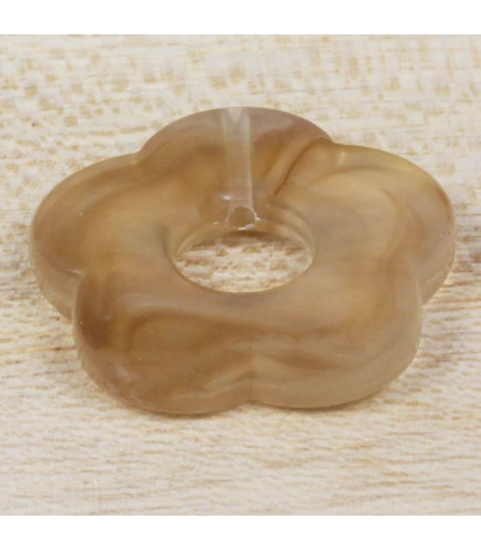 Perle Fleur Évidée percée en Acrylique Marron Topaze marbré translucide