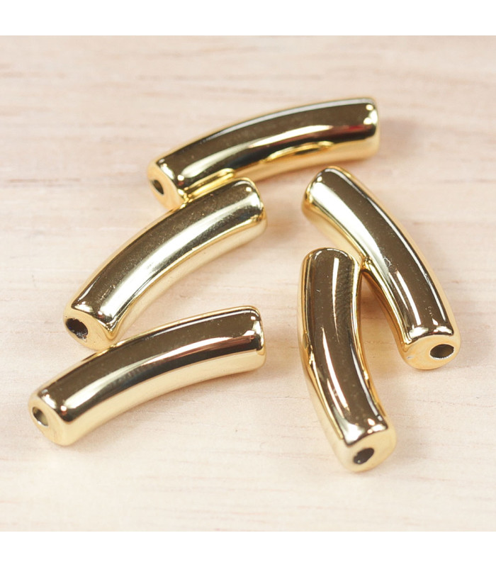 perle mini tube incurvé doré