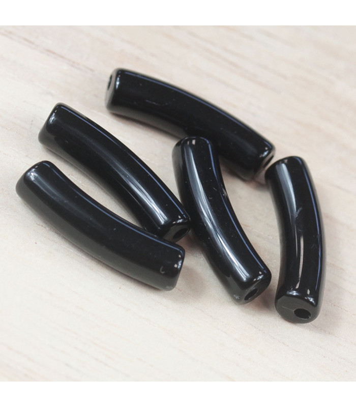 perle mini tube incurvé noir opaque