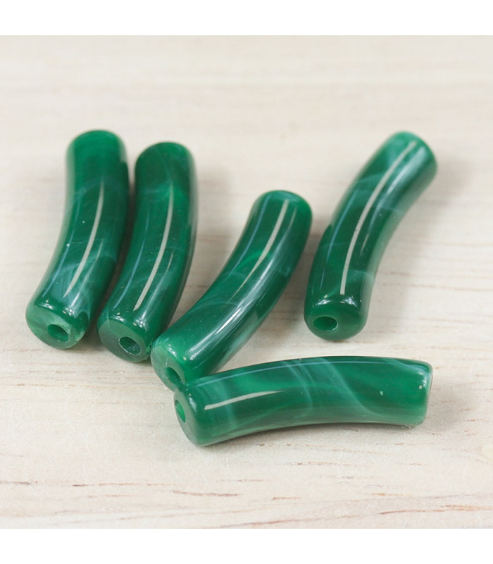 perle mini tube incurvé vert bouteille marbré