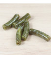 Perle mini tube incurvée en Acrylique 20x5mm - Vert Kaki effet Marbré